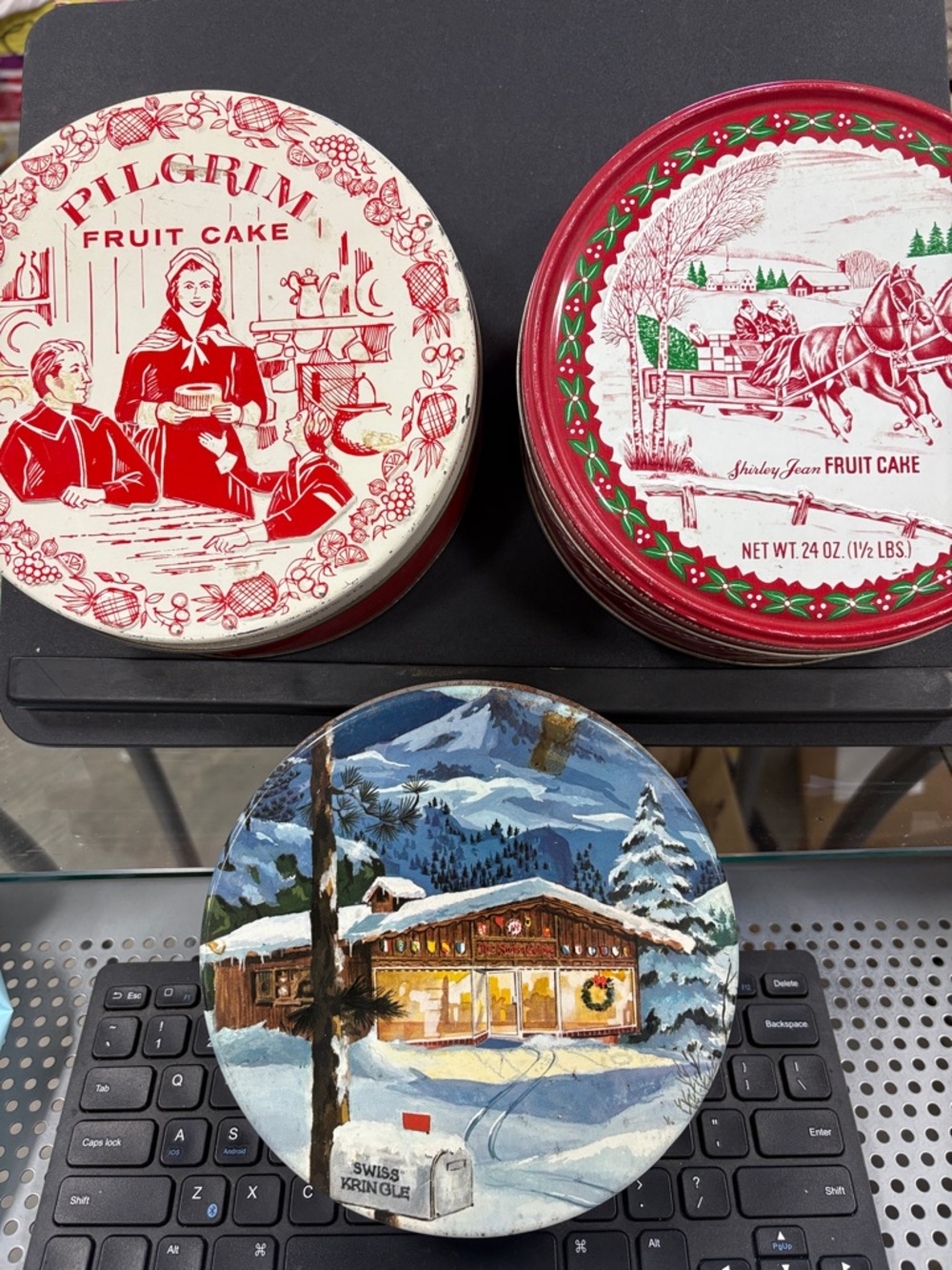 Vintage Fruit Cake and Swiss Colony tins